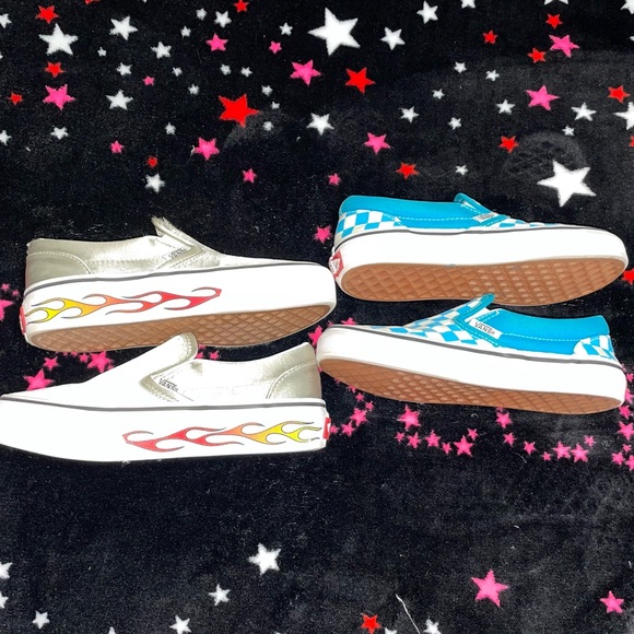 Vans little kids, size 13.5 checker slip-ons, Flame metallic silver slip-ons 🔥 - Picture 6 of 15